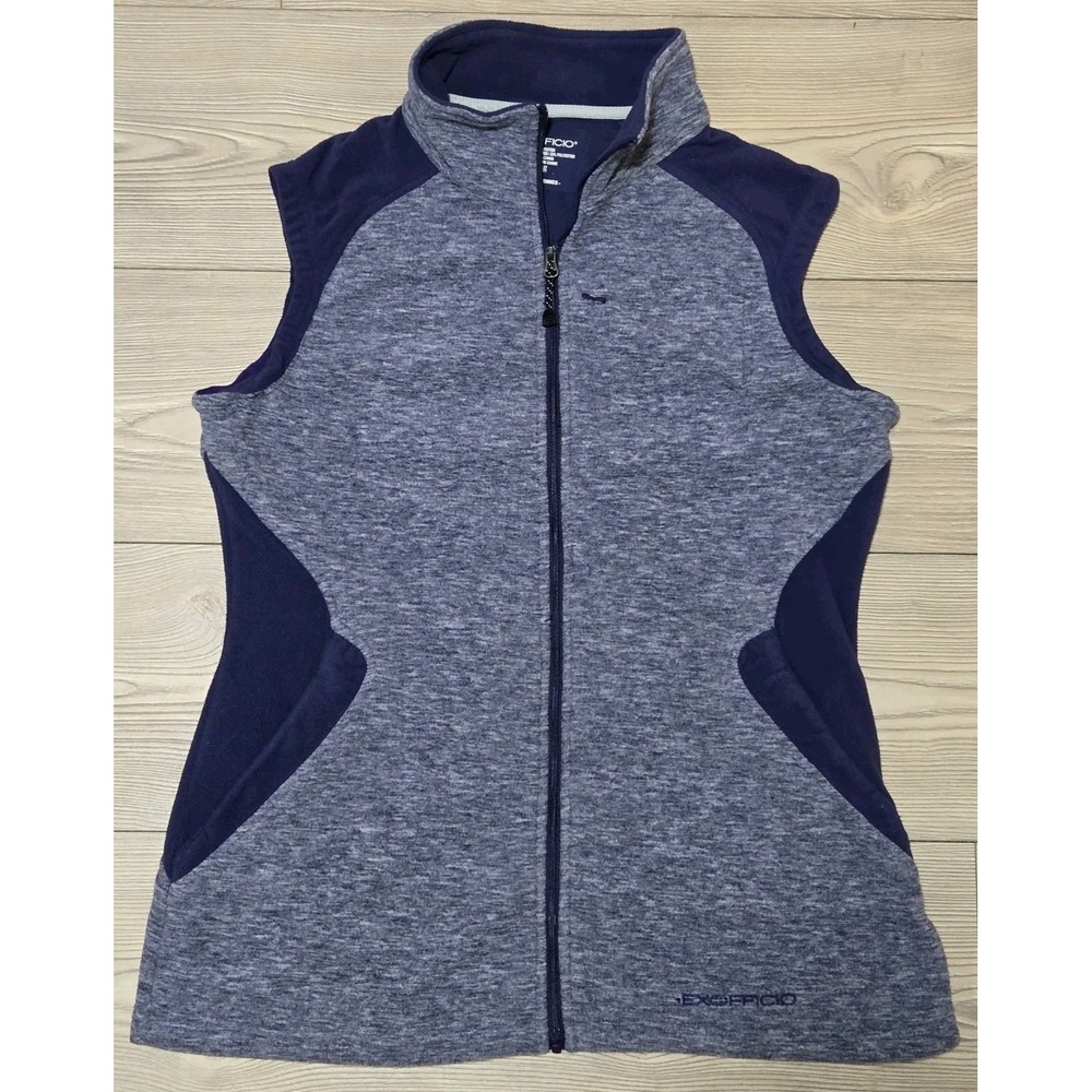 Exofficio Zip Up Vest Blue Women's Size M Warm Travel Hiking Pockets Fitted